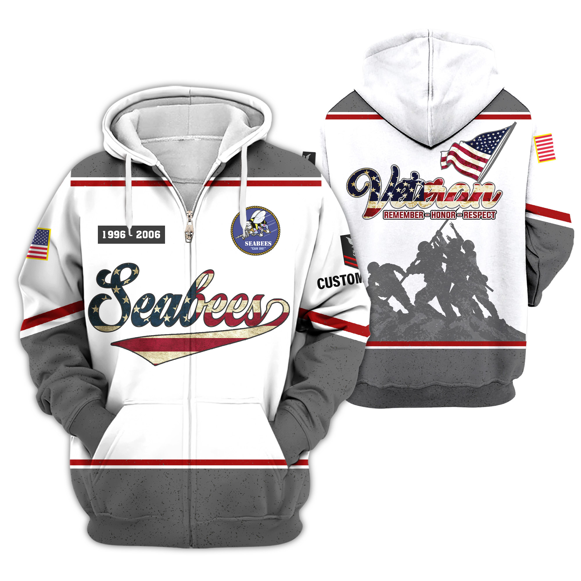 Premium Custom US Seabees Zip Up Hoodie VPVC609379, Gifts For Seabees Veteran, Gifts For Veterans Day