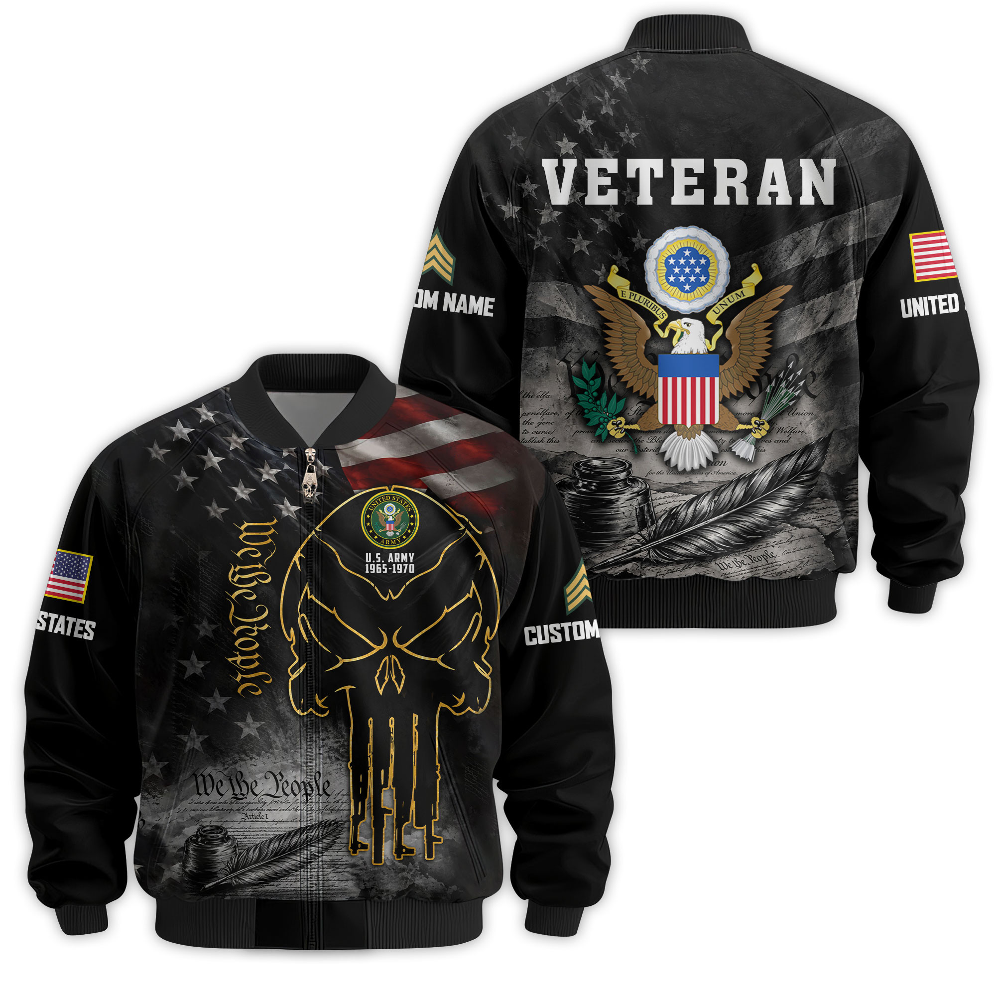 Premium Custom US Army Veteran Bomber Jacket VPVC811371, Waterproof Windbreaker Coat, Army Veteran Gift, Veterans Day Gift