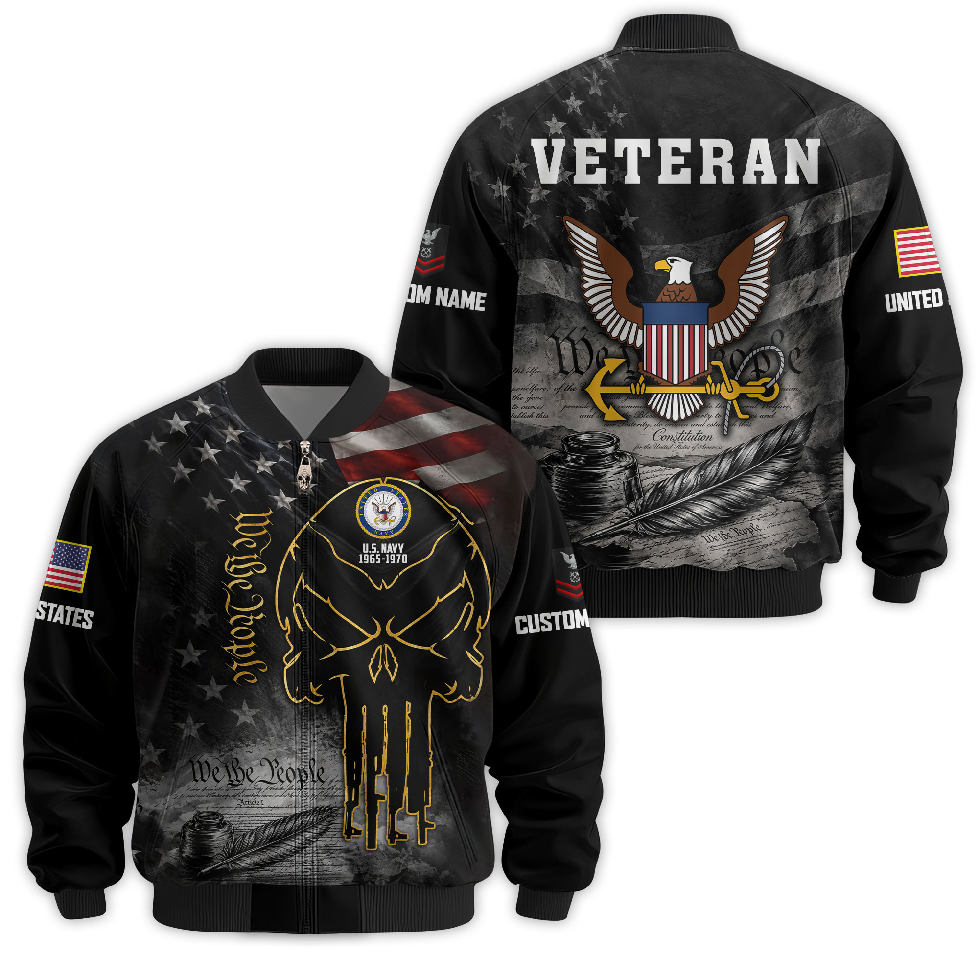 Premium Custom US Navy Veteran Bomber Jacket VPVC811372, Waterproof Windbreaker Coat, Navy Veteran Gift, Veterans Day Gift