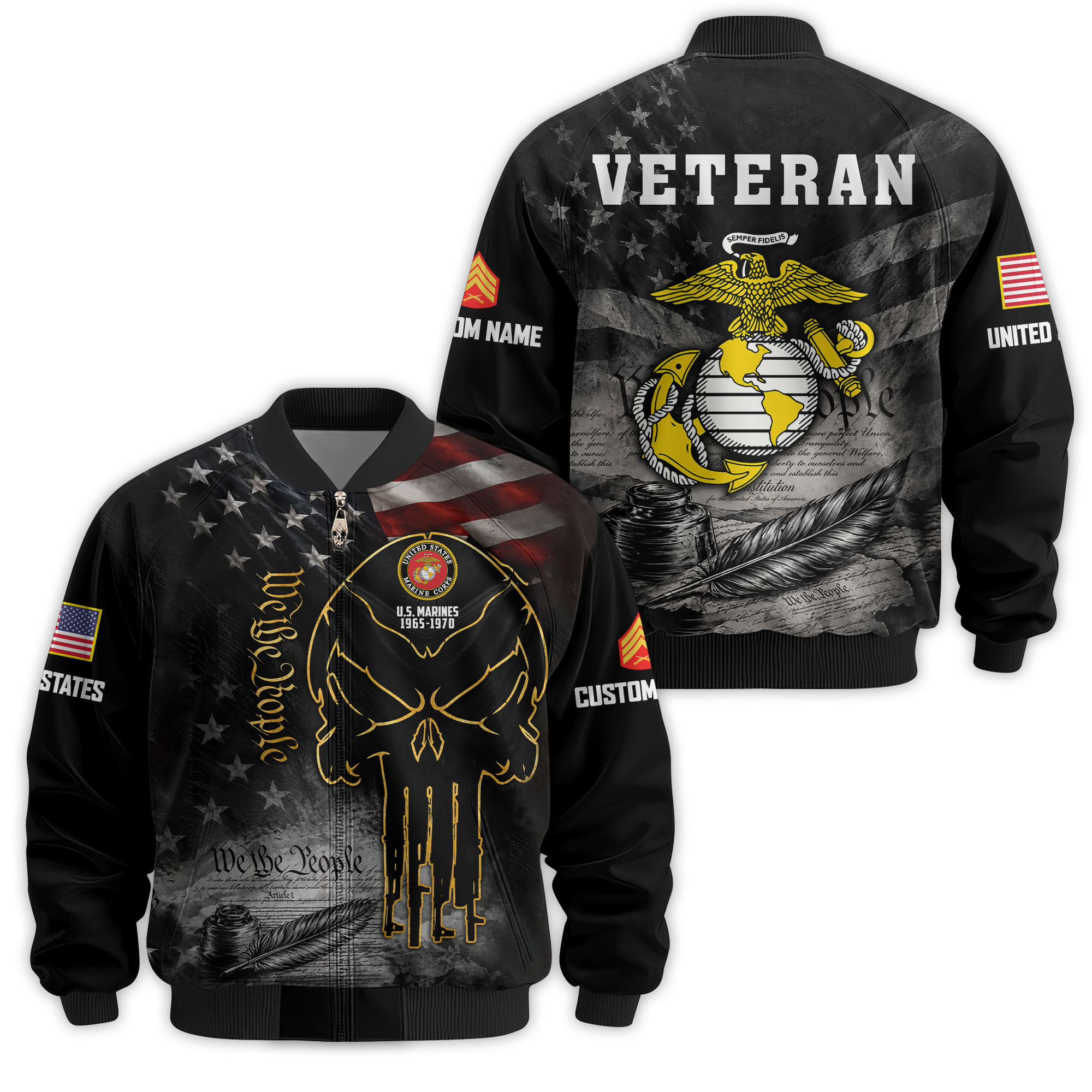 Premium Custom USMC Veteran Bomber Jacket VPVC811373, Waterproof Windbreaker Coat, Marine Veteran Gift, Veterans Day Gift
