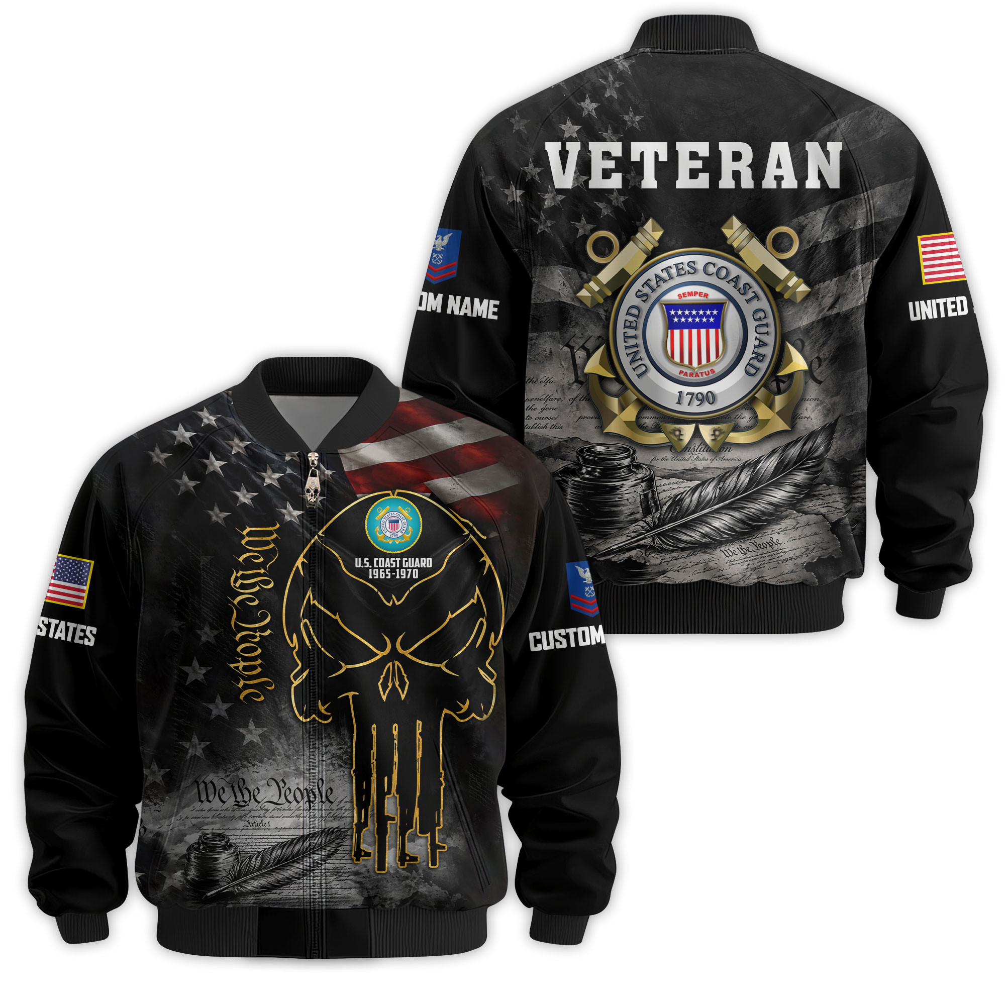 Premium Custom USCG Veteran Bomber Jacket VPVC811375, Waterproof Windbreaker Coat, Coast Guard Veteran Gift, Veterans Day Gift