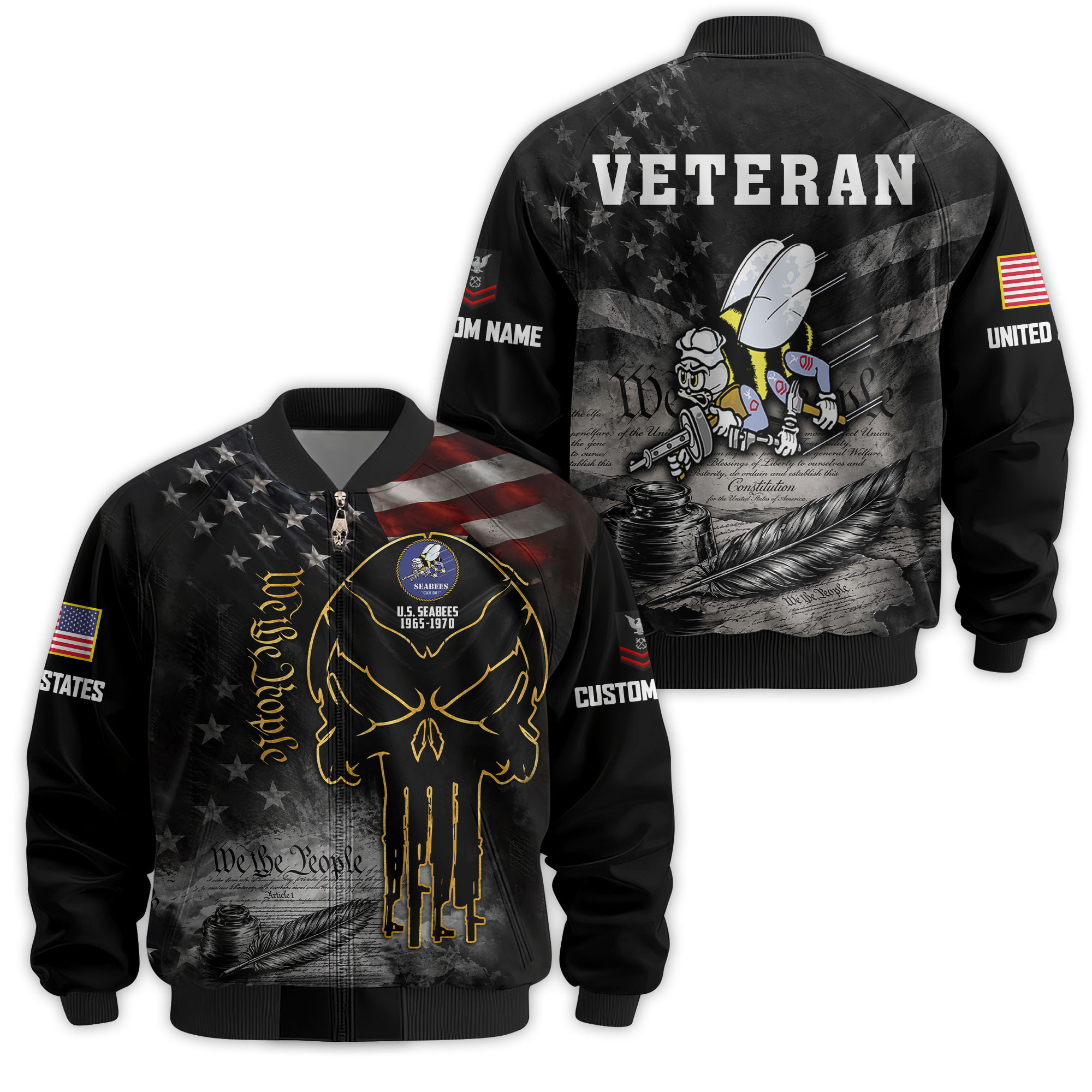 Premium Custom US Seabees Veteran Bomber Jacket VPVC811379, Waterproof Windbreaker Coat, Seabees Veteran Gift, Veterans Day Gift