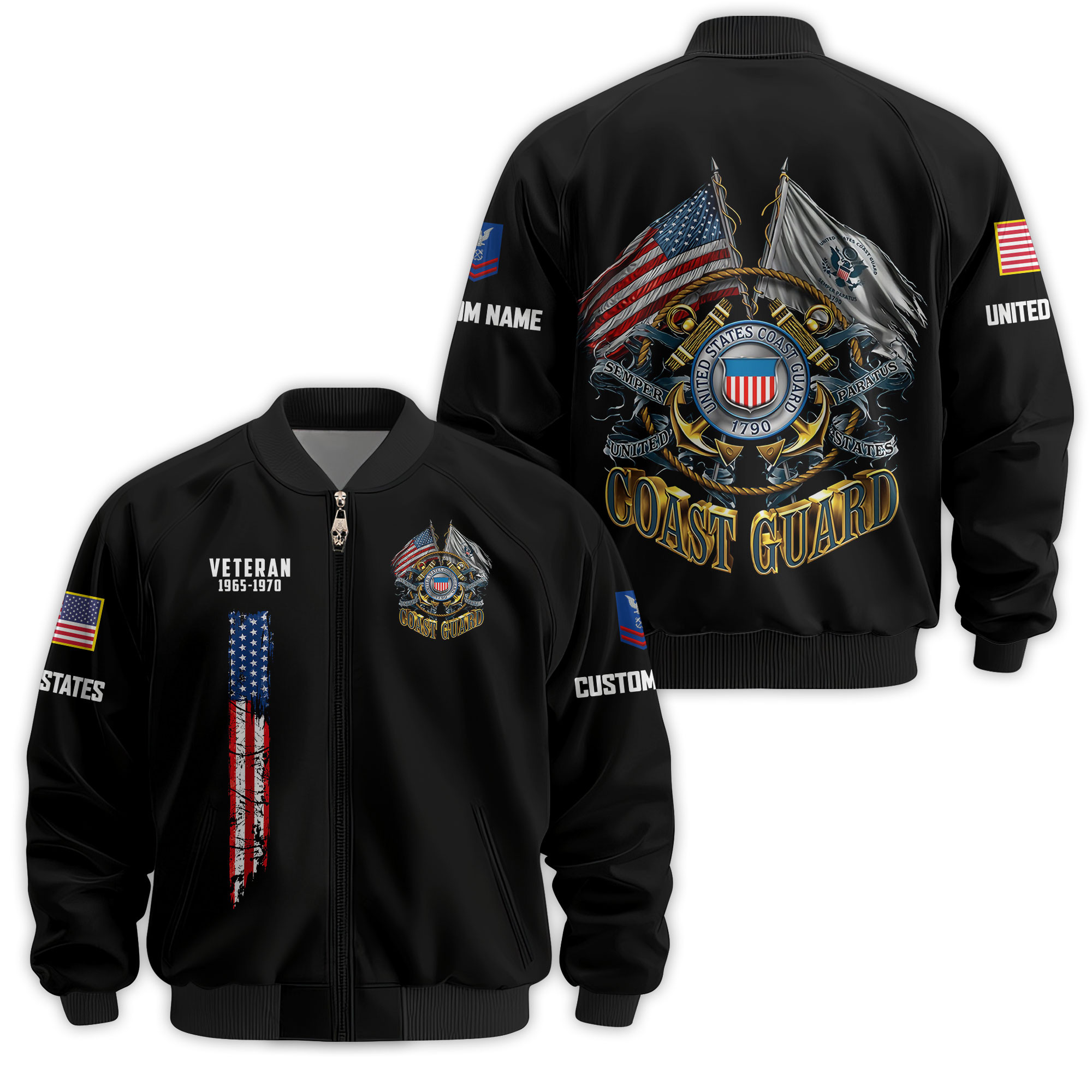 Premium Custom USCG Veteran Bomber Jacket VPVC811395, Waterproof Windbreaker Coat, Coast Guard Veteran Gift, Veterans Day Gift
