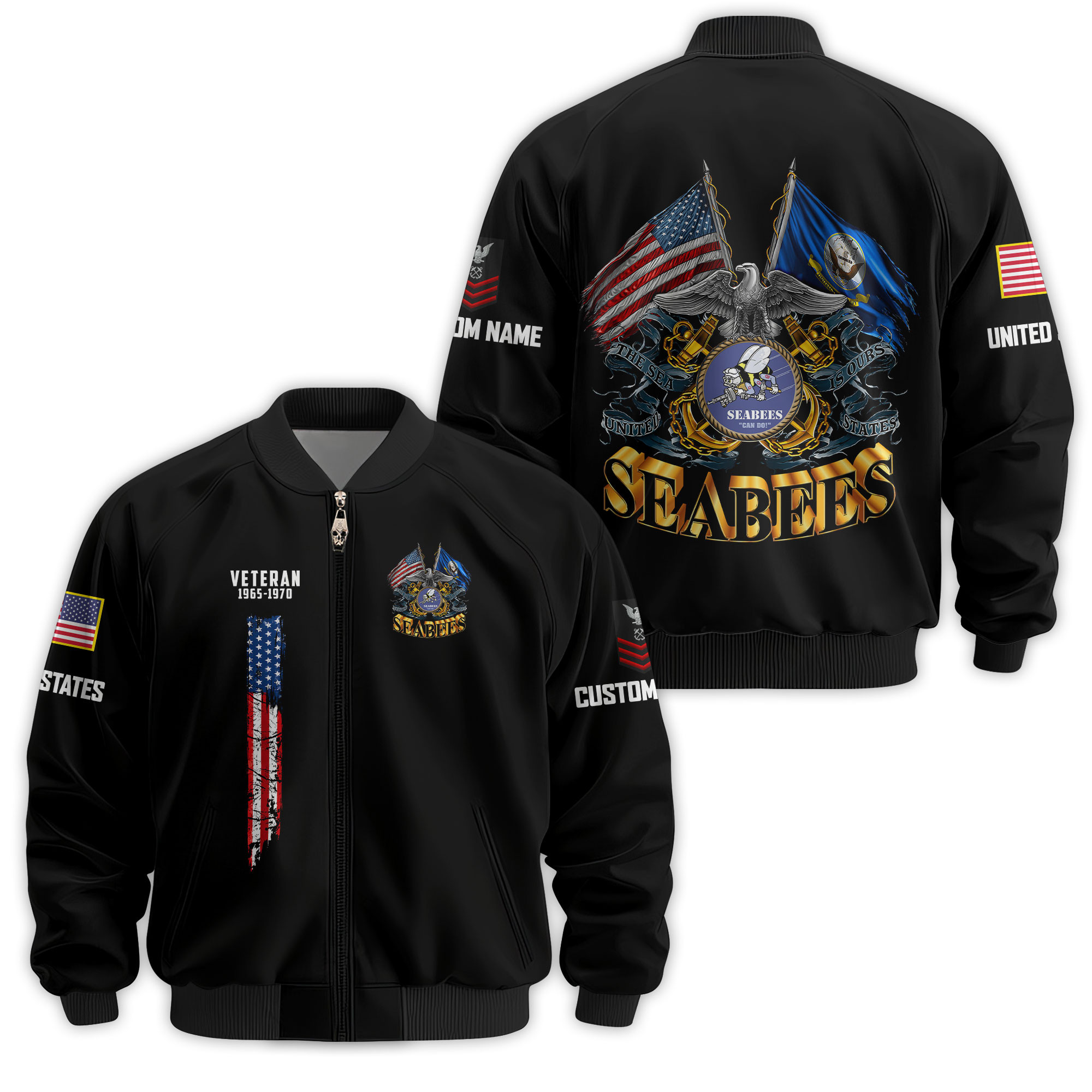 Premium Custom US Seabees Veteran Bomber Jacket VPVC811399, Waterproof Windbreaker Coat, Seabees Veteran Gift, Veterans Day Gift